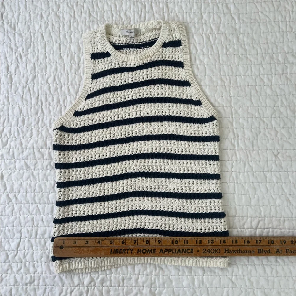 Madewell Cream and Navy Blue Striped Crocheted Top - Picture 2 of 5